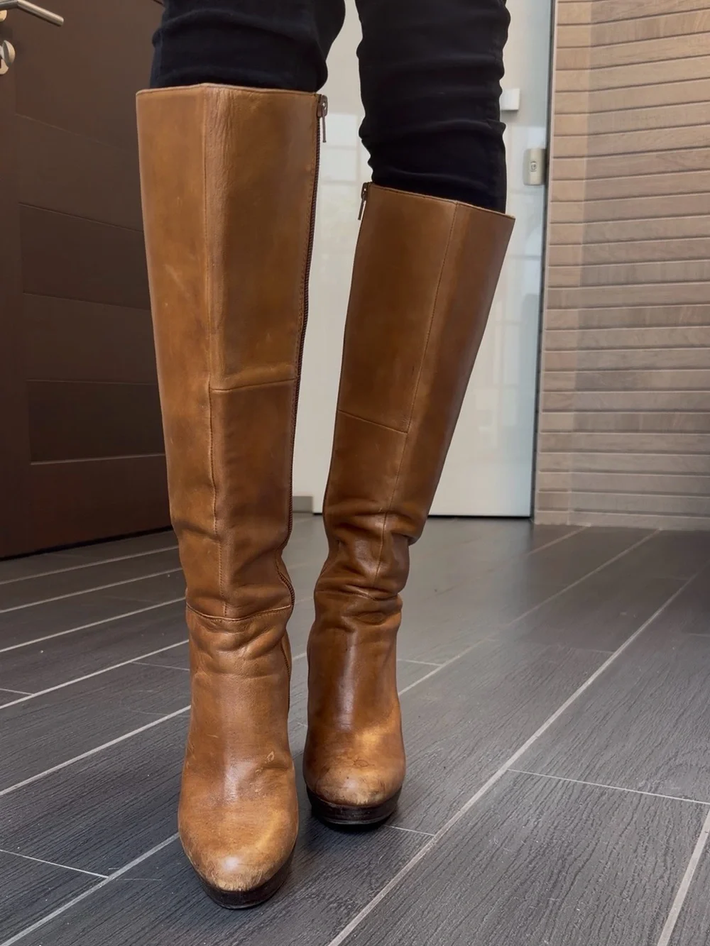 Women's Tall Leather Boots in Cognac Brown - Classic Knee-High Style